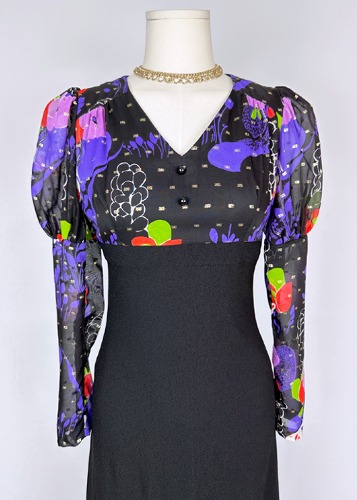 (eu)70s black floral maxi dress