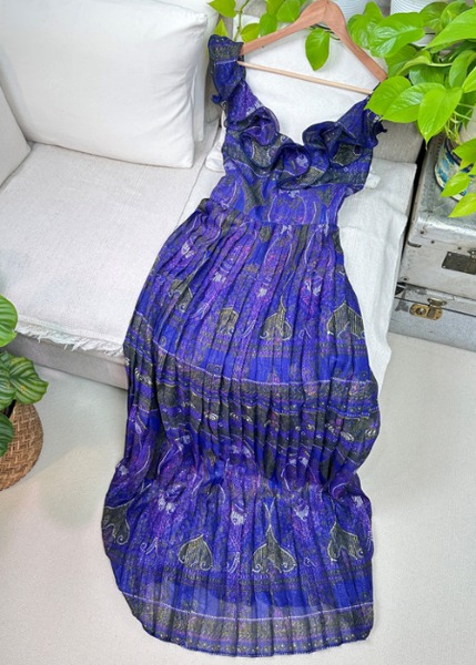 (eu)70s purple pleated maxi dress