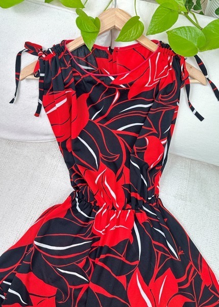 (france)70-80s red floral dress