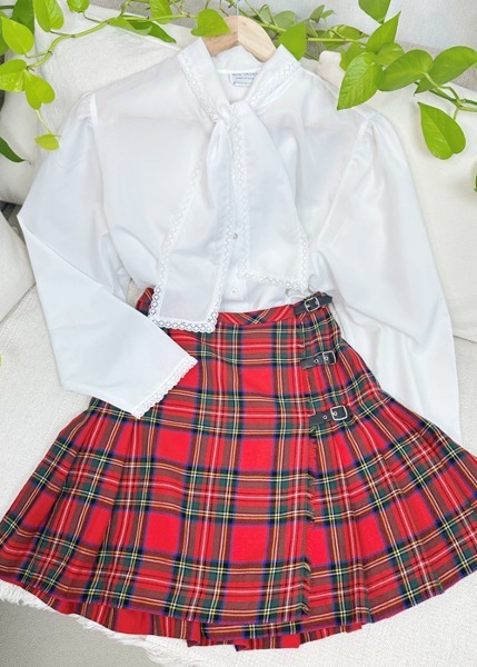 (eu)tartan check pleated wool skirt